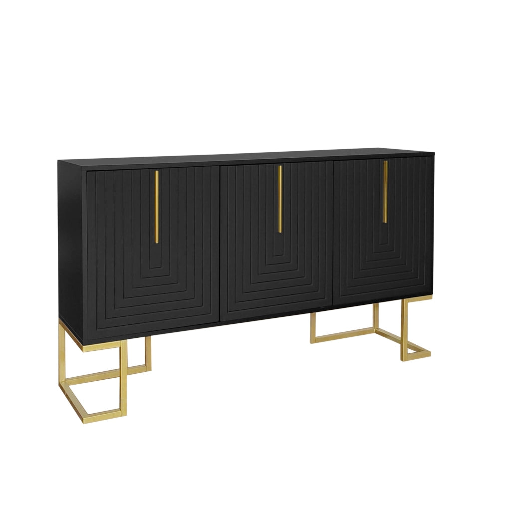 Credenza 3 ante con ripiani regolabili; struttura in MDF e base in metallo; nera