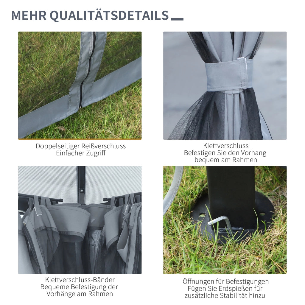 Gazebo da Giardino 3x3m ¨C Xylo ¨C Tetto Policarbonato, Tende Zanzariera, Alluminio Grigio Scuro