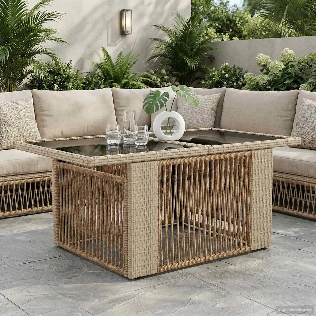 Tavolo da Giardino Beige 100 x 55 x 37 cm Rattan PE e Vetro