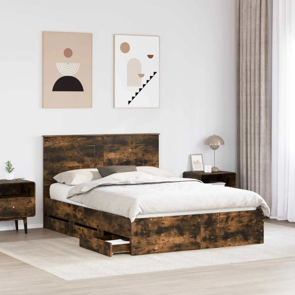 Struttura del letto con cassetto Rovere fumé 140 x 200 cm