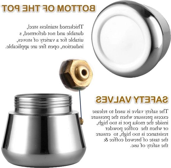Macchina da Caffè a Fiamma 201 Acciaio Inossidabile Espresso Percolatore Bollitore per Tutti i Fornelli - Capacità 450ml, Utilizzo Casa e Campeggio