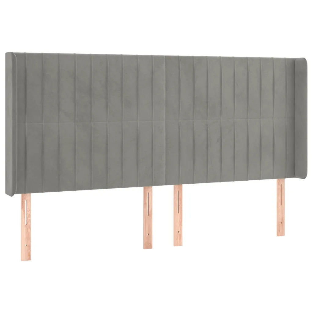 Testiera ad Orecchio-Testata con Orecchie Grigio Chiaro 183x16x118/128 cm in Velluto 246911