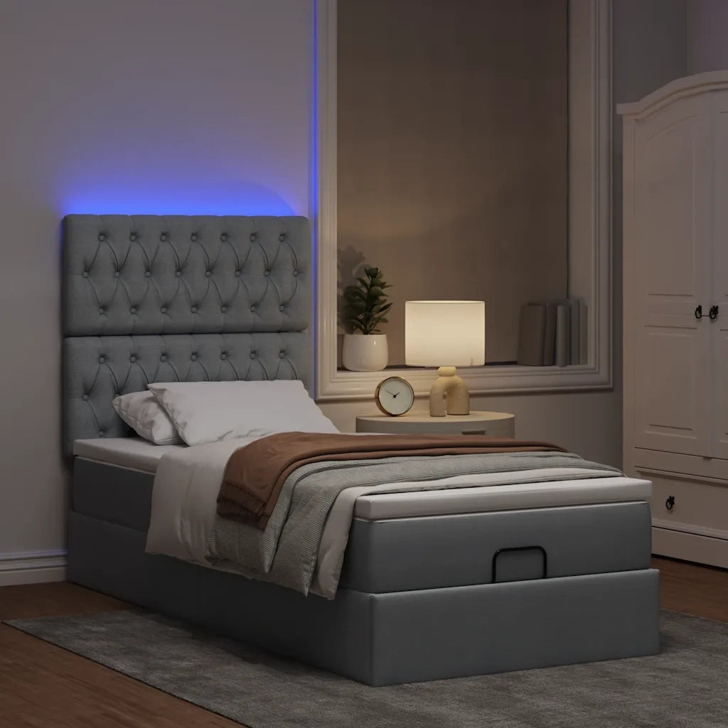 Pouf Letto con Materasso e LED Grigio Chiaro 80x200cm Tessuto
