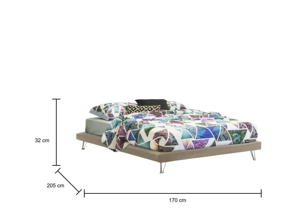 Letto matrimoniale Arbatrax, Letto fisso in tessuto con piedini, Made in Italy, adatto per materasso cm 160x190, Beige