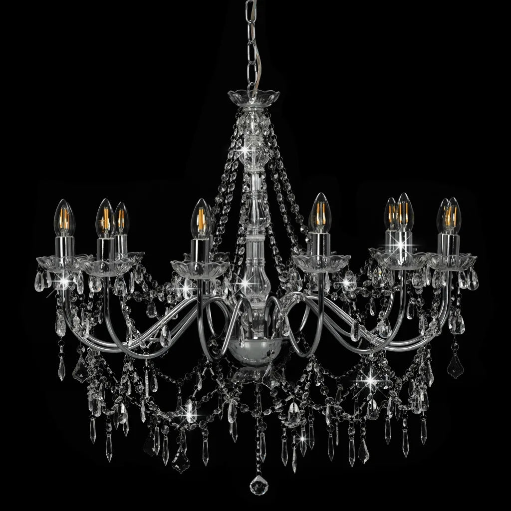 Lampadario con Perline Argento 12 Lampadine E14 281610