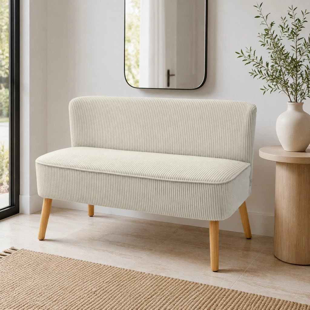 Divano 2 posti 117x56.5x77 cm imbottito in legno bianco crema