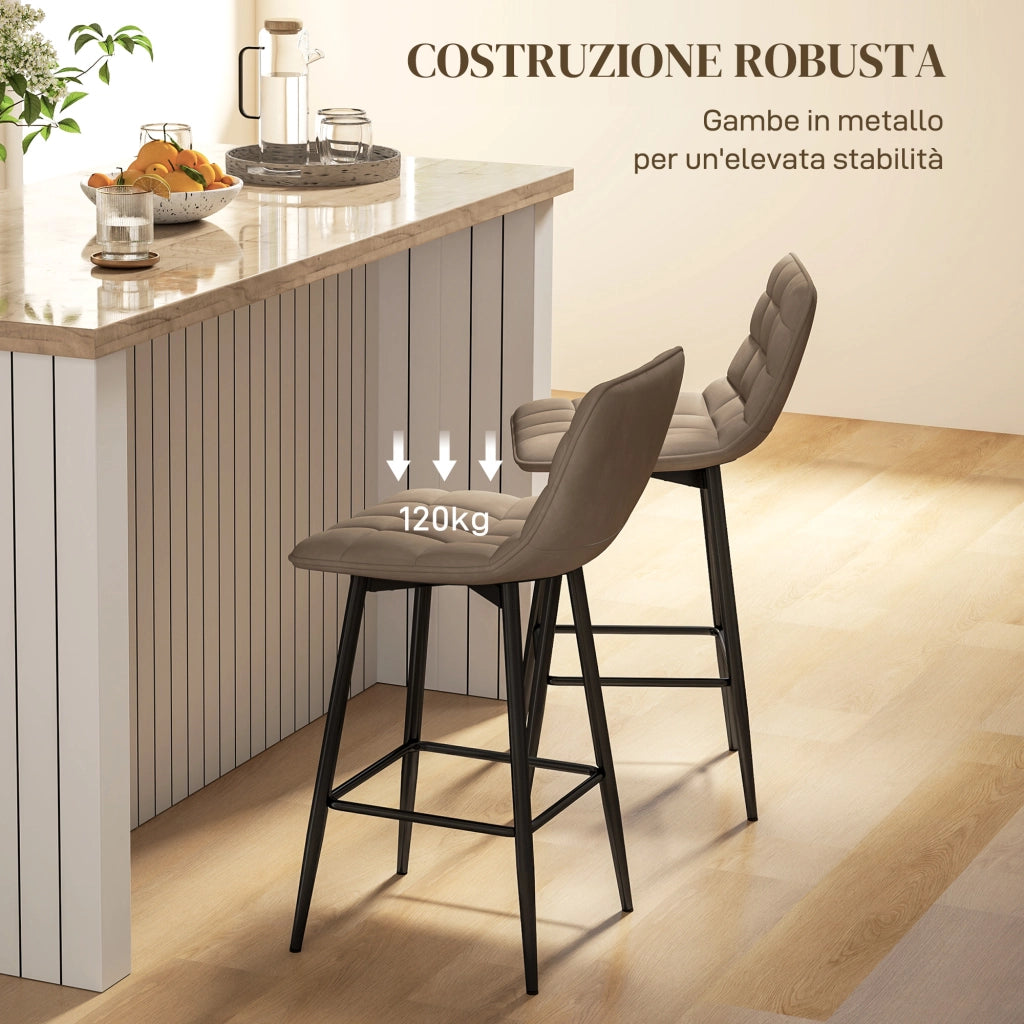 Sgabelli da Cucina ¨C zephmum ¨C Tessuto Effetto Velluto e Metallo, Marrone, 45x47x84 cm