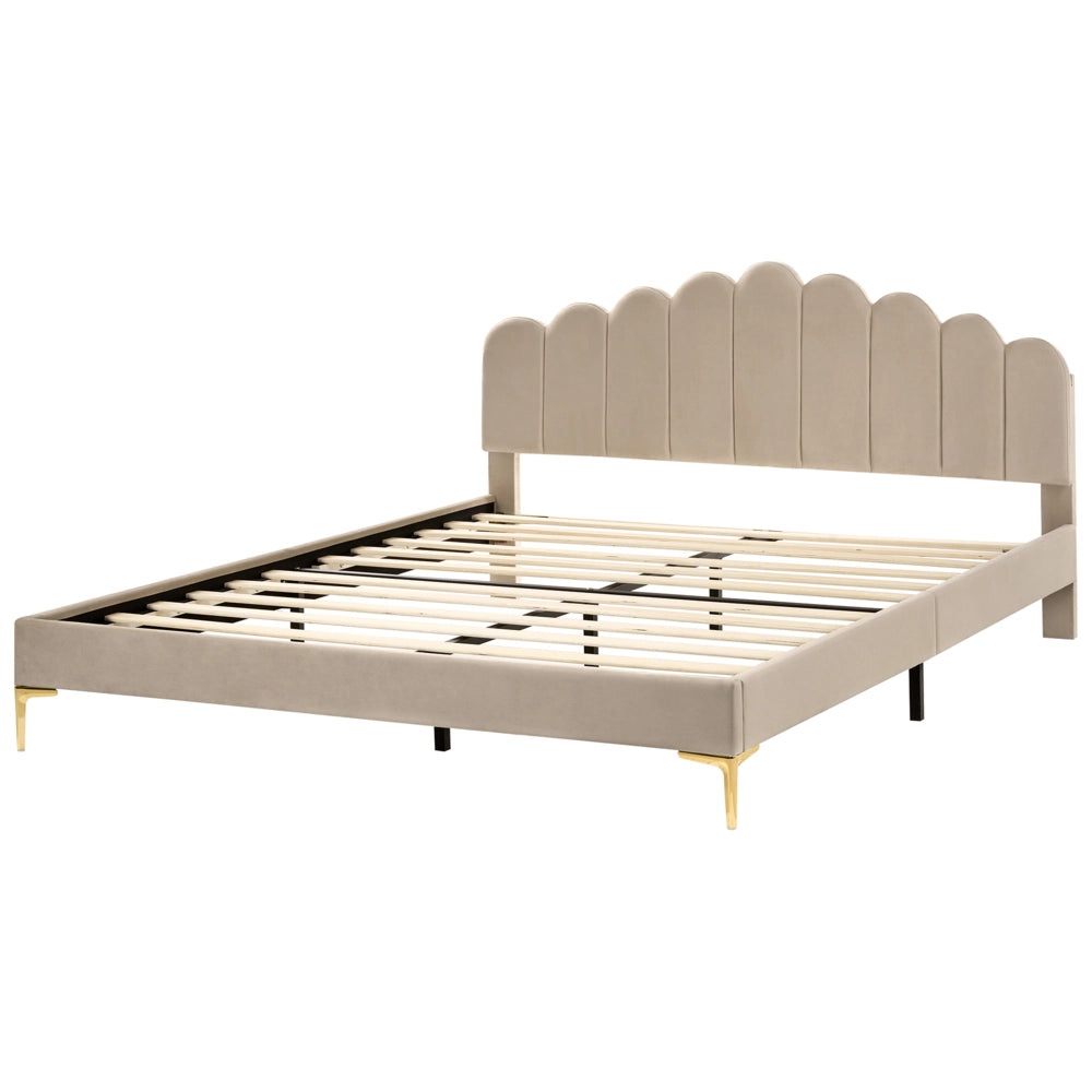 Letto matrimoniale 180 x 200 cm velluto Gambe in metallo tortora con testiera e base a doghe