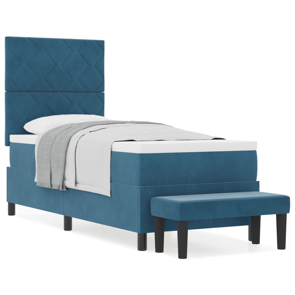 Letto Box Spring con Materasso e Panca Blu Scuro 80x200 cm in Velluto