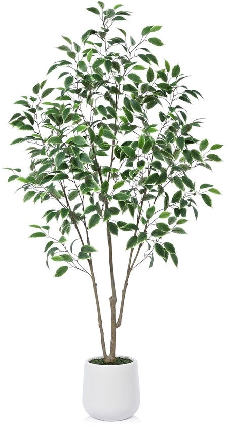 Ficus Benjamini Kunstplant 180cm, Grande pianta in plastica, piante artificiali come vere per la casa, soggiorno, camera da letto, decorazione ufficio (1 confezione)