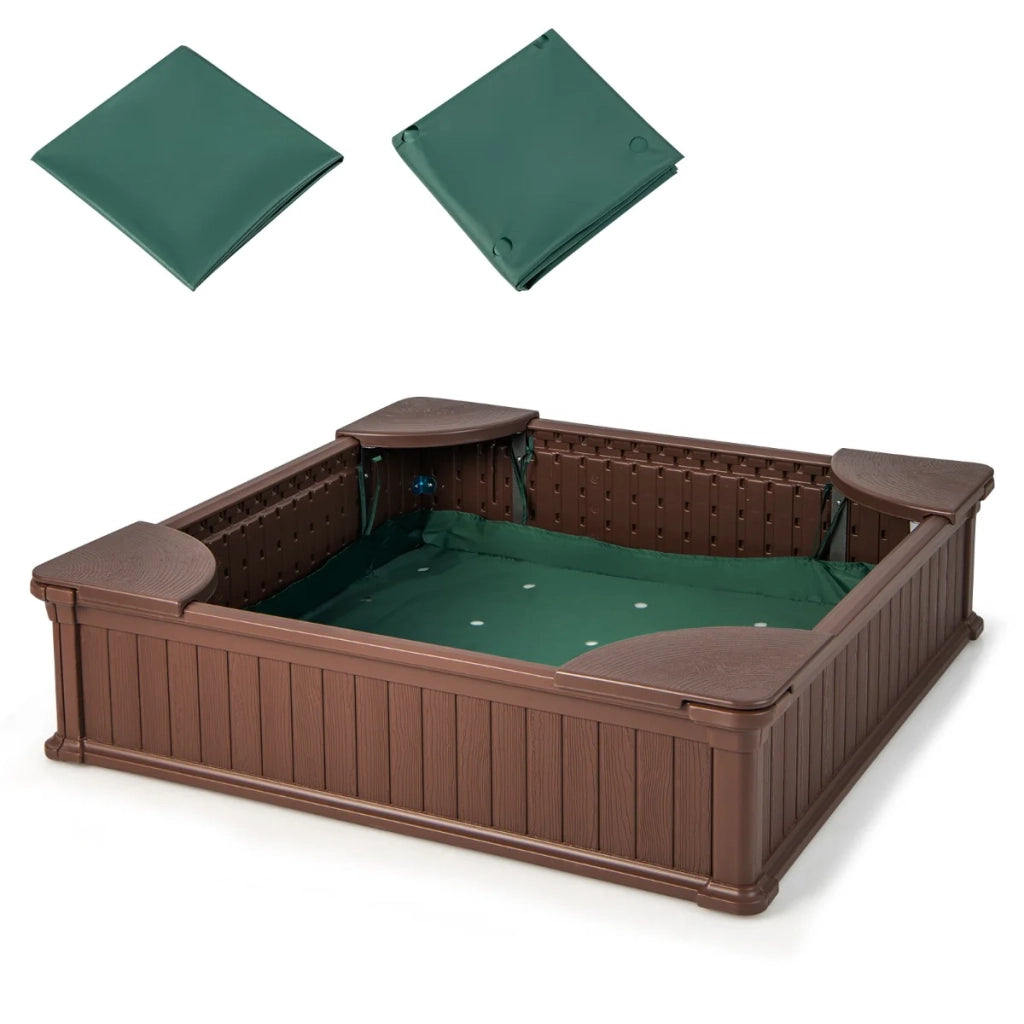 Sabbiera quadrata 123,5 x 123,5 x 31,5 cm 4 posti angolari facile da montare HDPE marrone 20_0020091