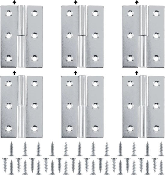 Scharnieri inclinabili - 6 pezzi - 50 mm x 75 mm - acciaio inossidabile - con viti - per porte di armadio - carico pesante