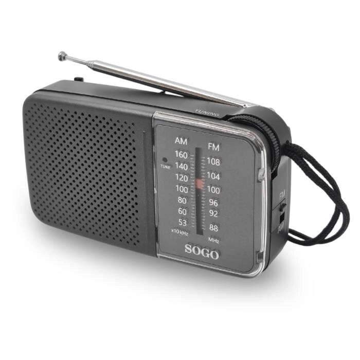 Radio portatile AM/FM tascabile con altoparlante integrato, antenna telescopica, 300mW, jack auricolari 3.5mm - SOGO
