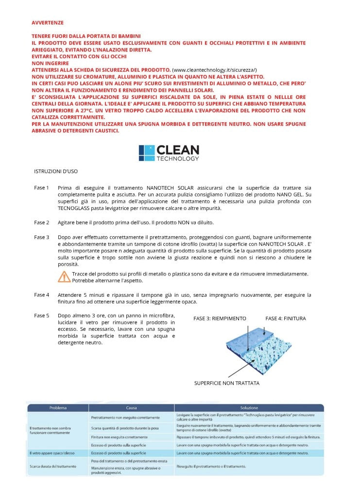 Trattamento professionale anticalcare permanente per pannelli solari - Nanotech Solar (1 Litro)