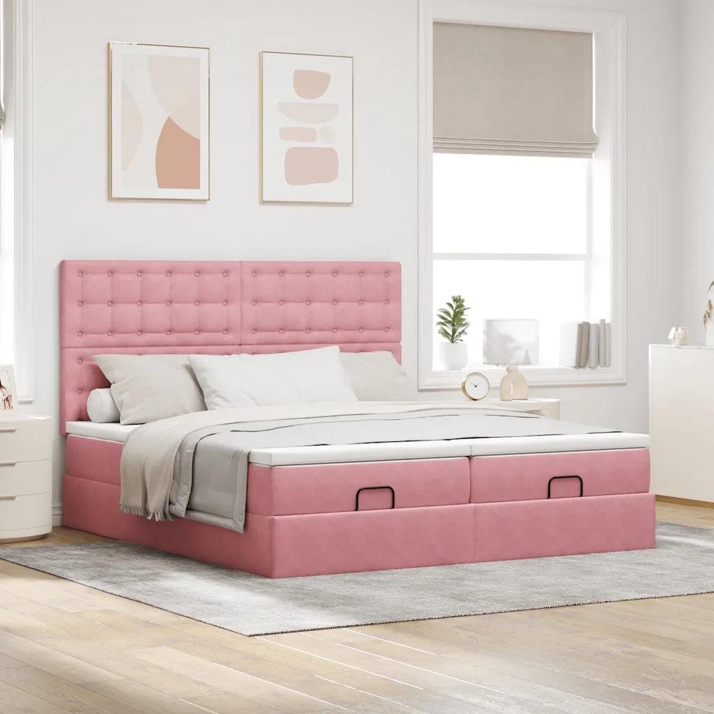 Struttura Letto Pouf con Materassi Rosa 180x200 cm Velluto 3314662