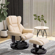 Poltrona relax girevole con poggiapiedi, similpelle crema