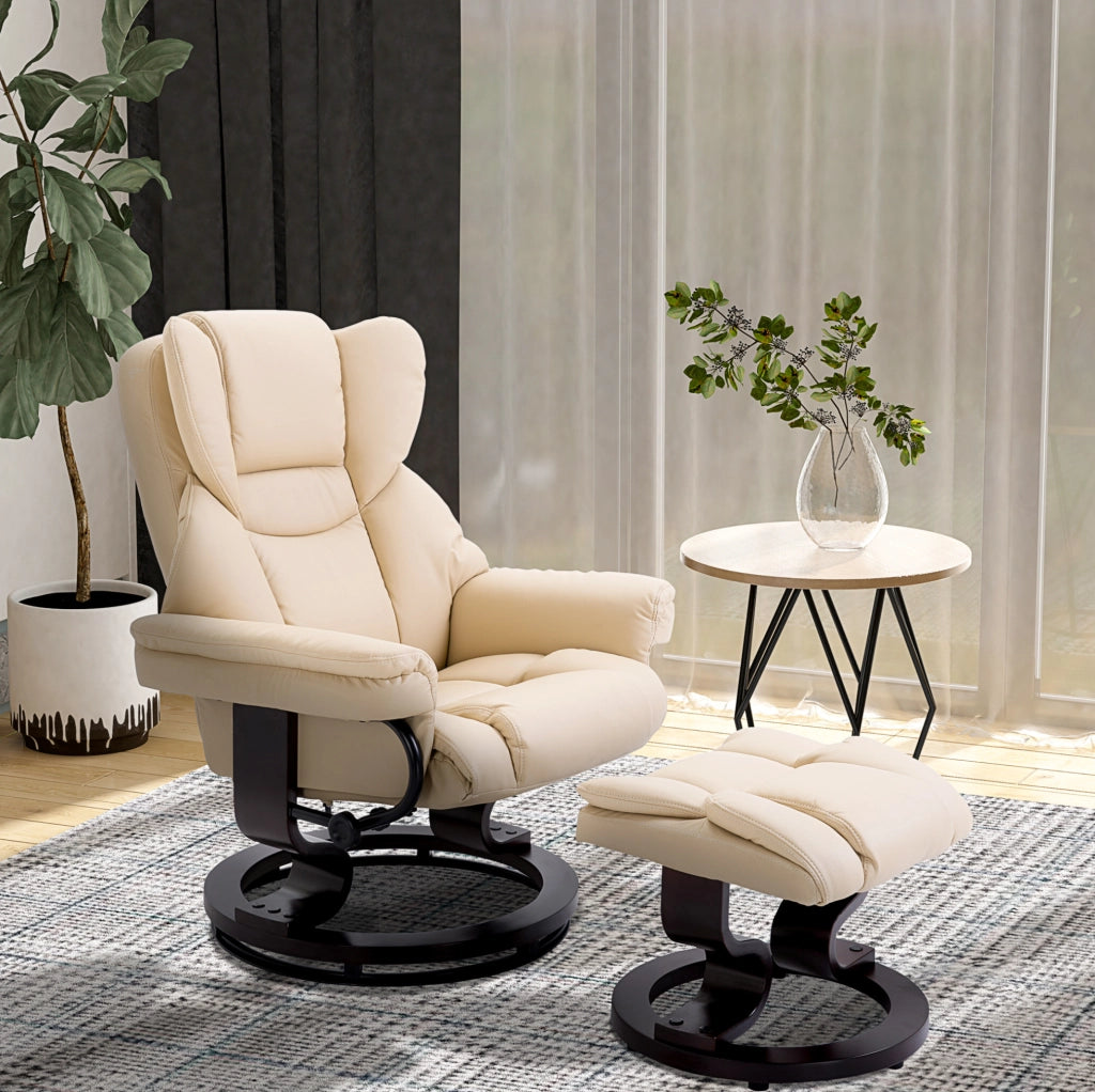Poltrona relax girevole con poggiapiedi, similpelle crema