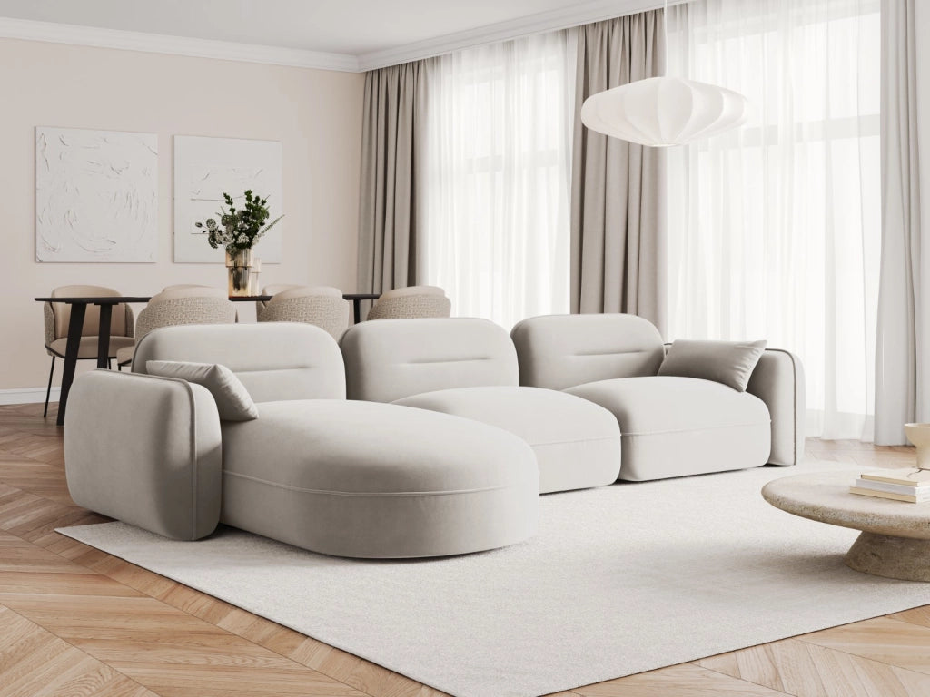 Cosmopolitan Design - Divano angolare modulare sinistro "Sydney" 4 posti in velluto beige chiaro 