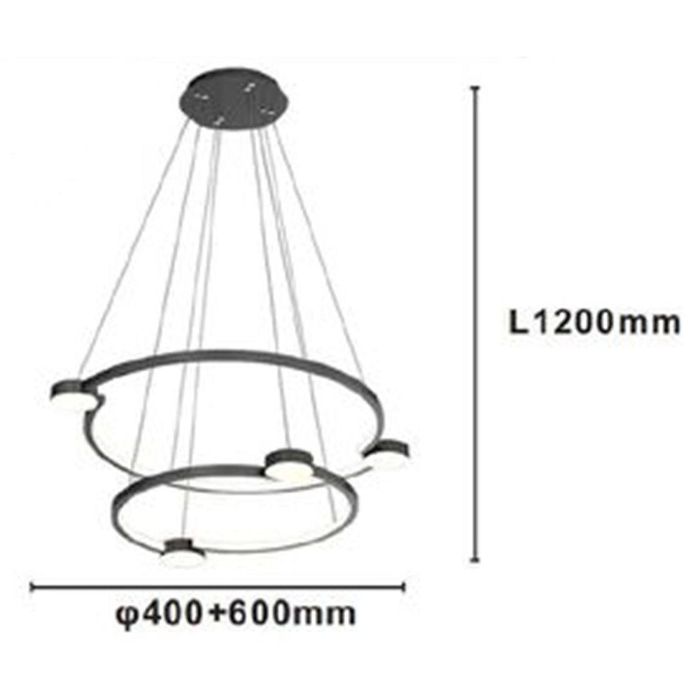 Trade Shop - Lampadario A Sospensione Led 60w 2 Cerchi Con Telecomando Design Moderno Nero 71125 -