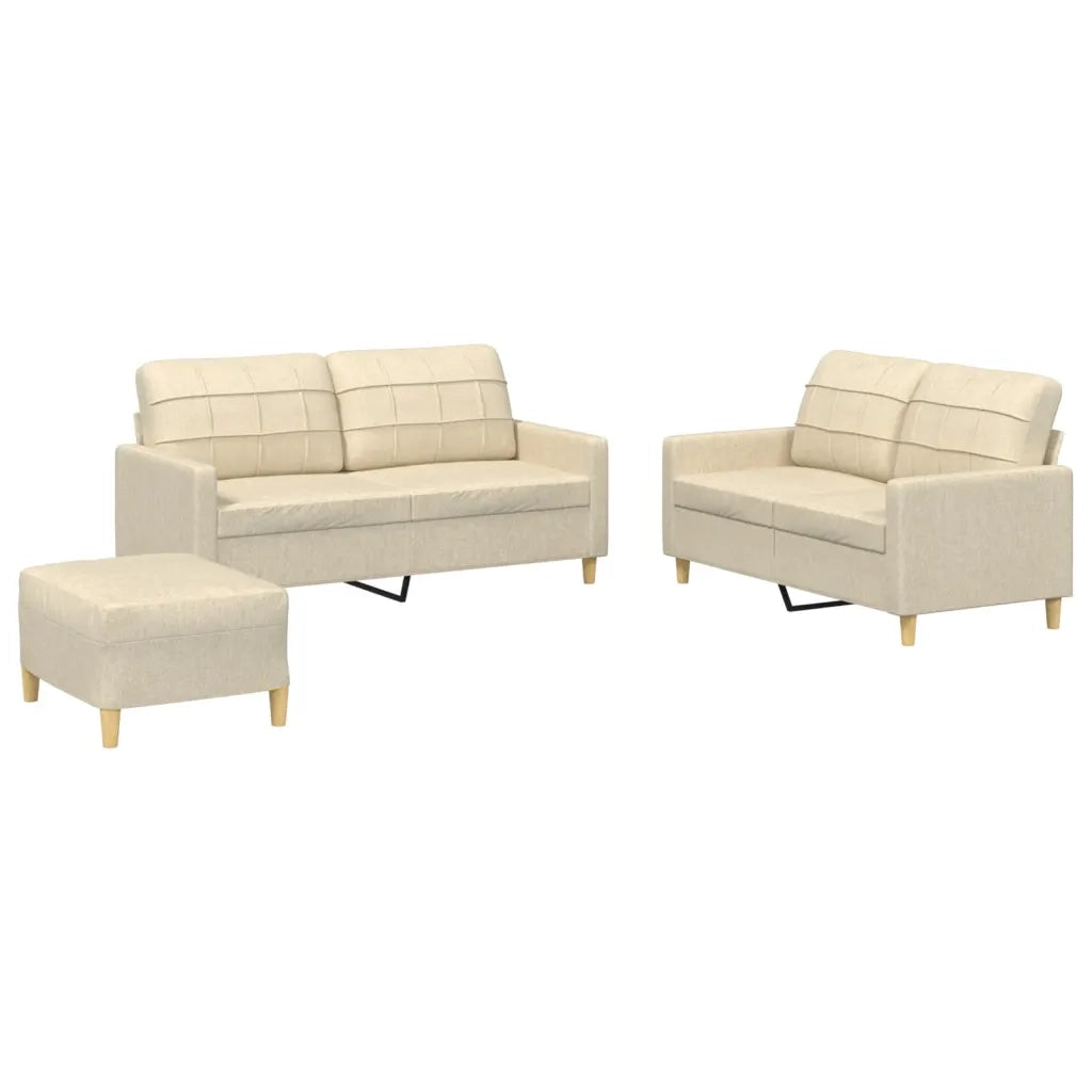 Set di Divani 3 pz con Cuscini Crema in Tessuto 3201284