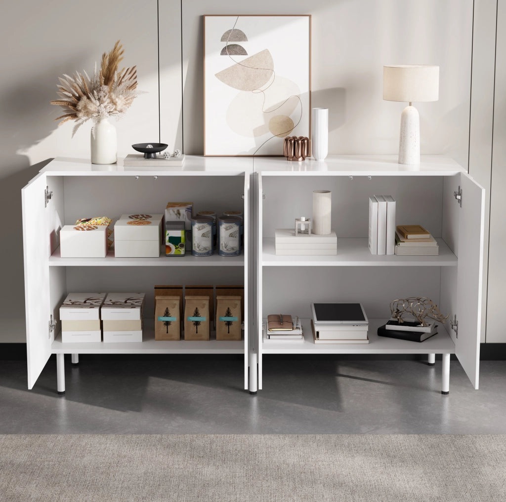 Credenza bassa 140x40x77，5 cm in PB e MDF bianca con ante 3D