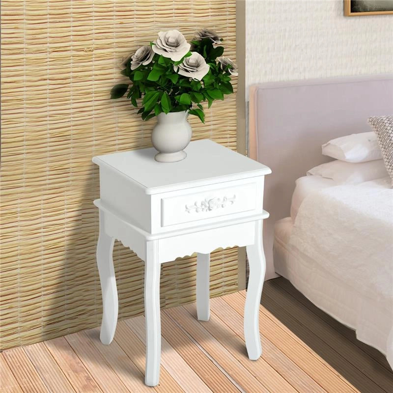 COMODINO CON CASSETTO IN LEGNO BIANCO 40 X 35 X 60 CM