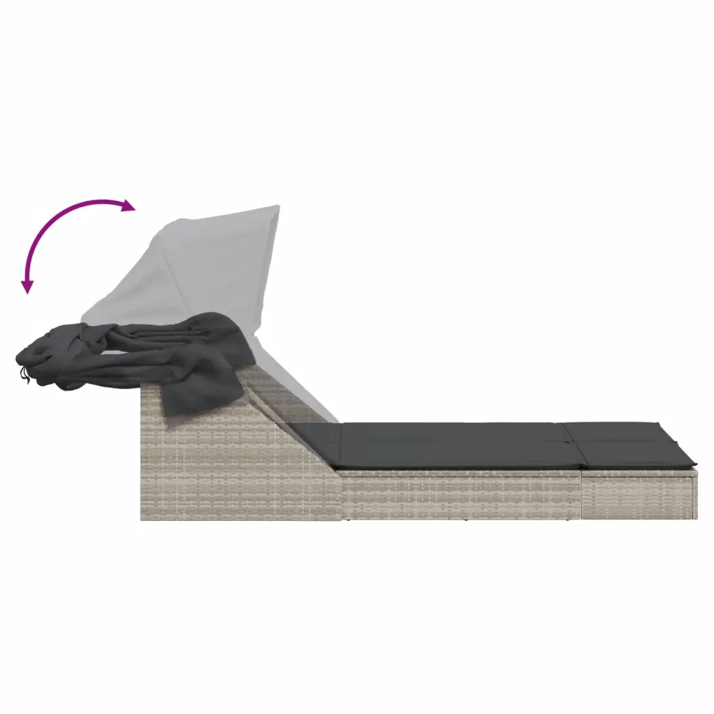 vidaXL Lettino Doppio Baldacchino e Cuscini Grigio Chiaro Polyrattan