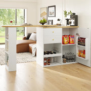 OKWISH Mobile Bar Girevole con 4 Cassetti e 3 Ripiani Aperti, Contenitore Modulare per Sala da Pranzo o Studio, MDF Bianco