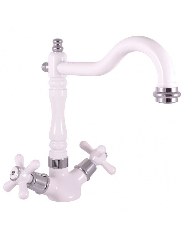 Miscelatore lavabo girevole MORAVA RETRO in cromo bianco senza sifone