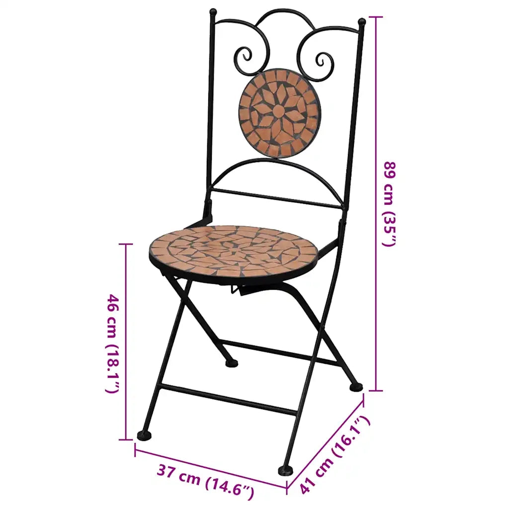 Sedie da Bistrot Pieghevoli 2 pz in Ceramica Terracotta 41529