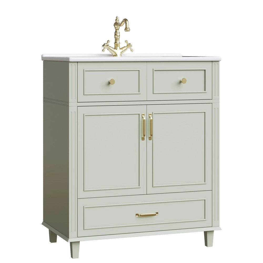 Mobile Sottolavabo con Lavabo in Ceramica ¨C Xylo ¨C Verde, 81x45.5x86.5 cm, Cassetto Soft-Close