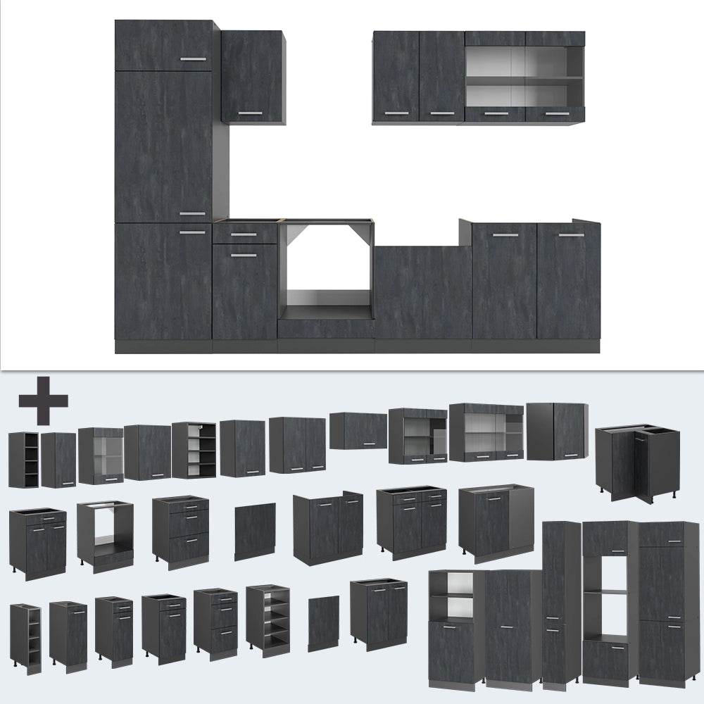 Cucina componibile R-Line Calce nera/Antracite 300 cm PL Marmo Vicco