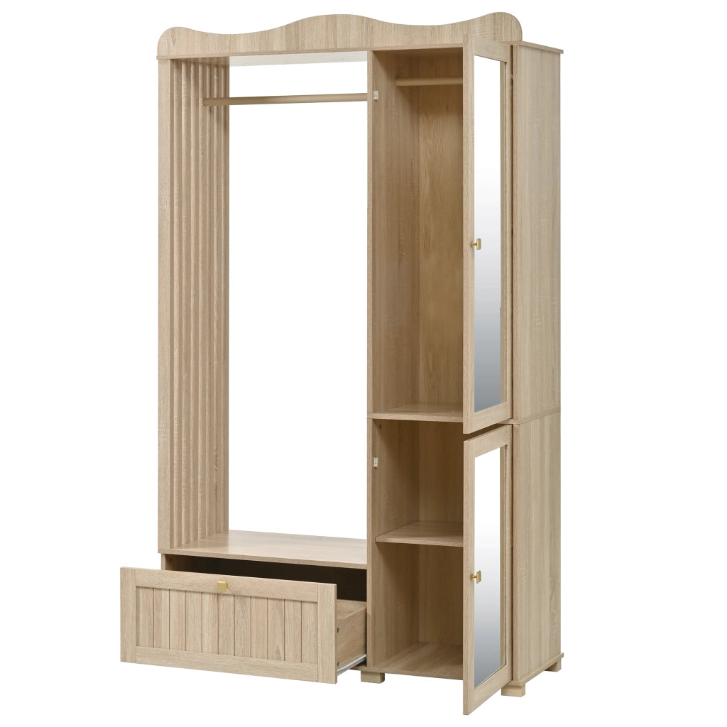 Armadio con Specchio e Appendiabiti ¨C MINIMAL ¨C Bianco, 2 Ante, Cassetti