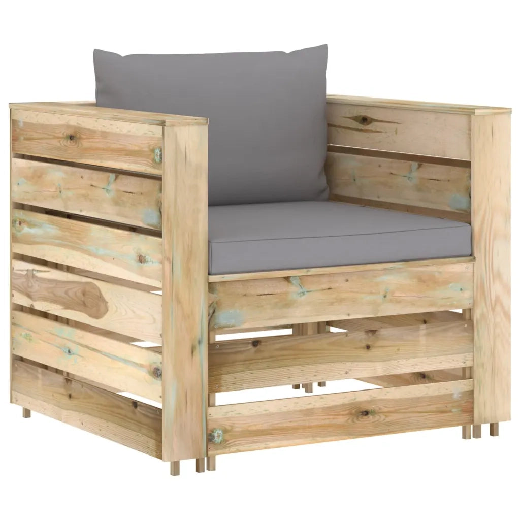 Set Salotto da Giardino 2 pz | Set di Mobili da Esterno con Cuscini Legno Impregnato Verde