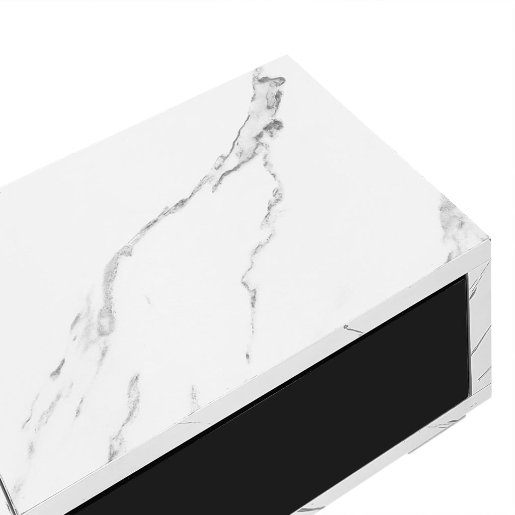 Mobile TV 140-260 cm; girevole e regolabile; MDF e truciolato; nero e marmo bianco