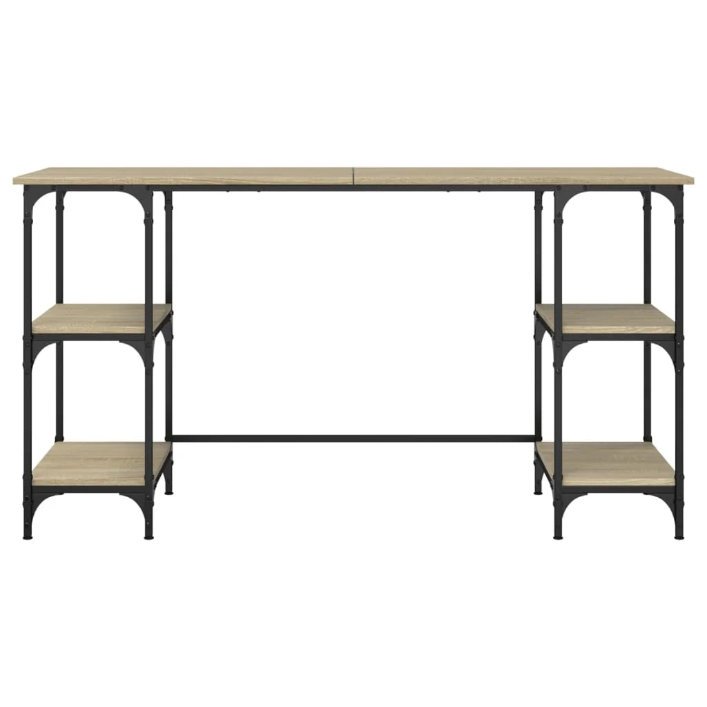 Scrivania tavolo postazione di lavoro mobile per computer studio rovere Sonoma 140 x 50 x 75 cm metallo e legno ingegnerizzato marrone 02_0023654