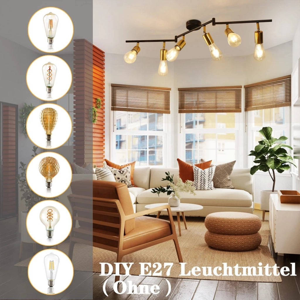 ZMH Faretto da soffitto dorati 6 luci E27 retro rotanti metallo max 25W per camera letto senza lampadina