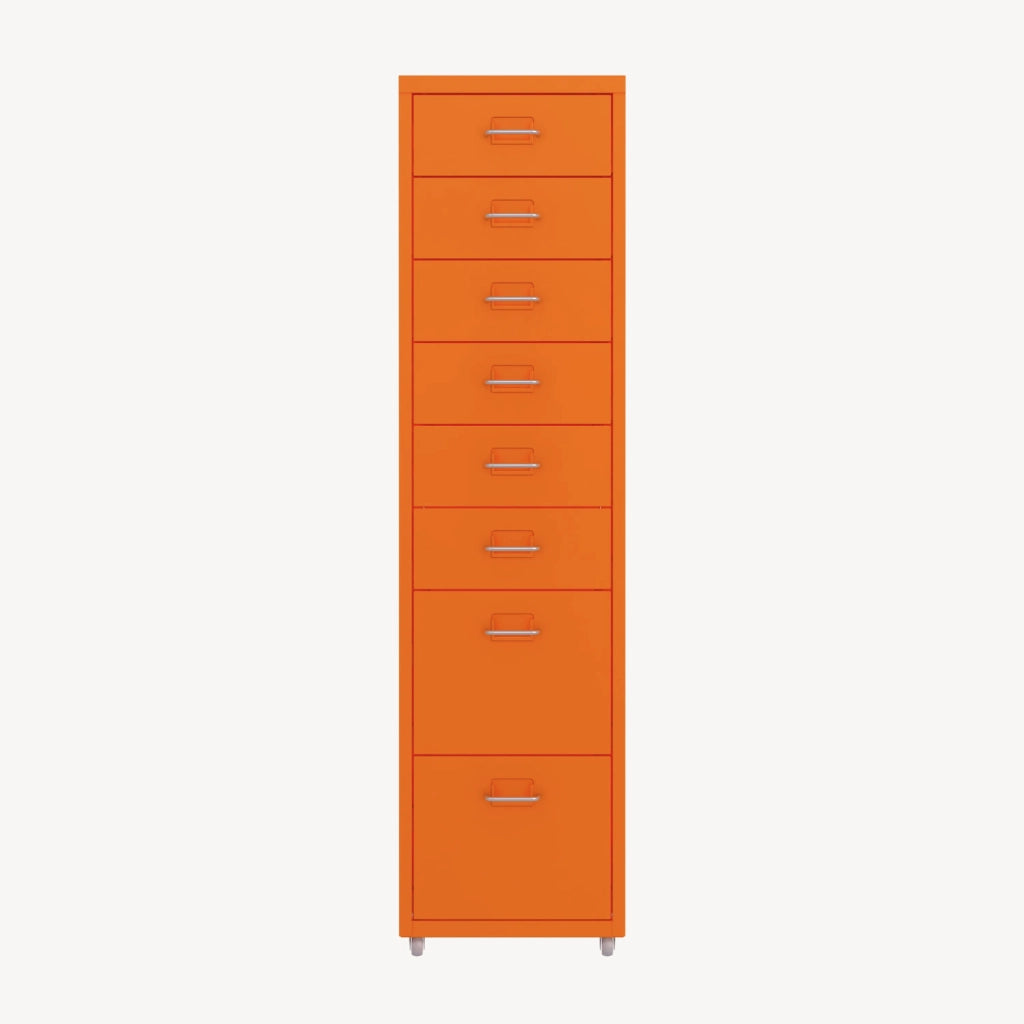 Cassettiera Kökar in Acciaio Mobile Archivio con 8 Cassetti e Rotelle - Arancione [en.casa]