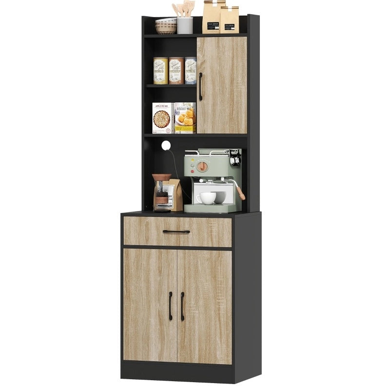 Credenza cucina 60x40x180 cm con piano di lavoro e passacavo; in pannello truciolare rivestito in melamina; naturale