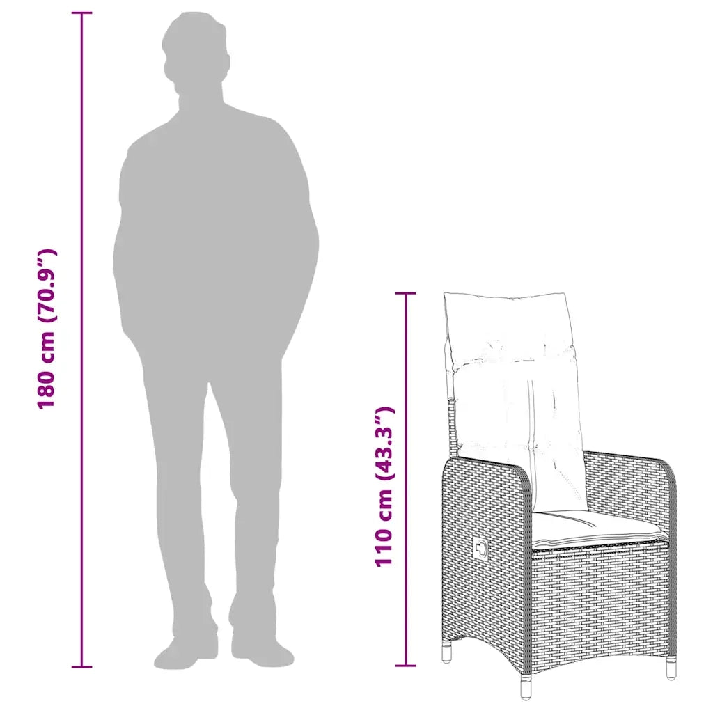 Set BistrÃ² da Giardino 7 pz con Cuscini in Polyrattan Grigio