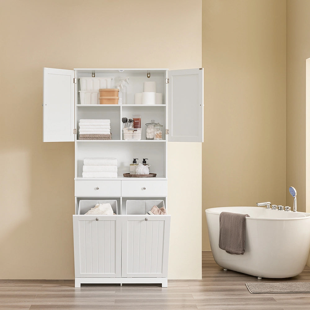SoBuy Mobile Bagno Salvaspazio con 2 Cesti Portabiancheria e 2 Cassetti Colonna Bagno Stretta 78x38x181cm Armadietto con Ripiano Aperto e Vano per Famiglie e Piccoli Spazi BZR215-W