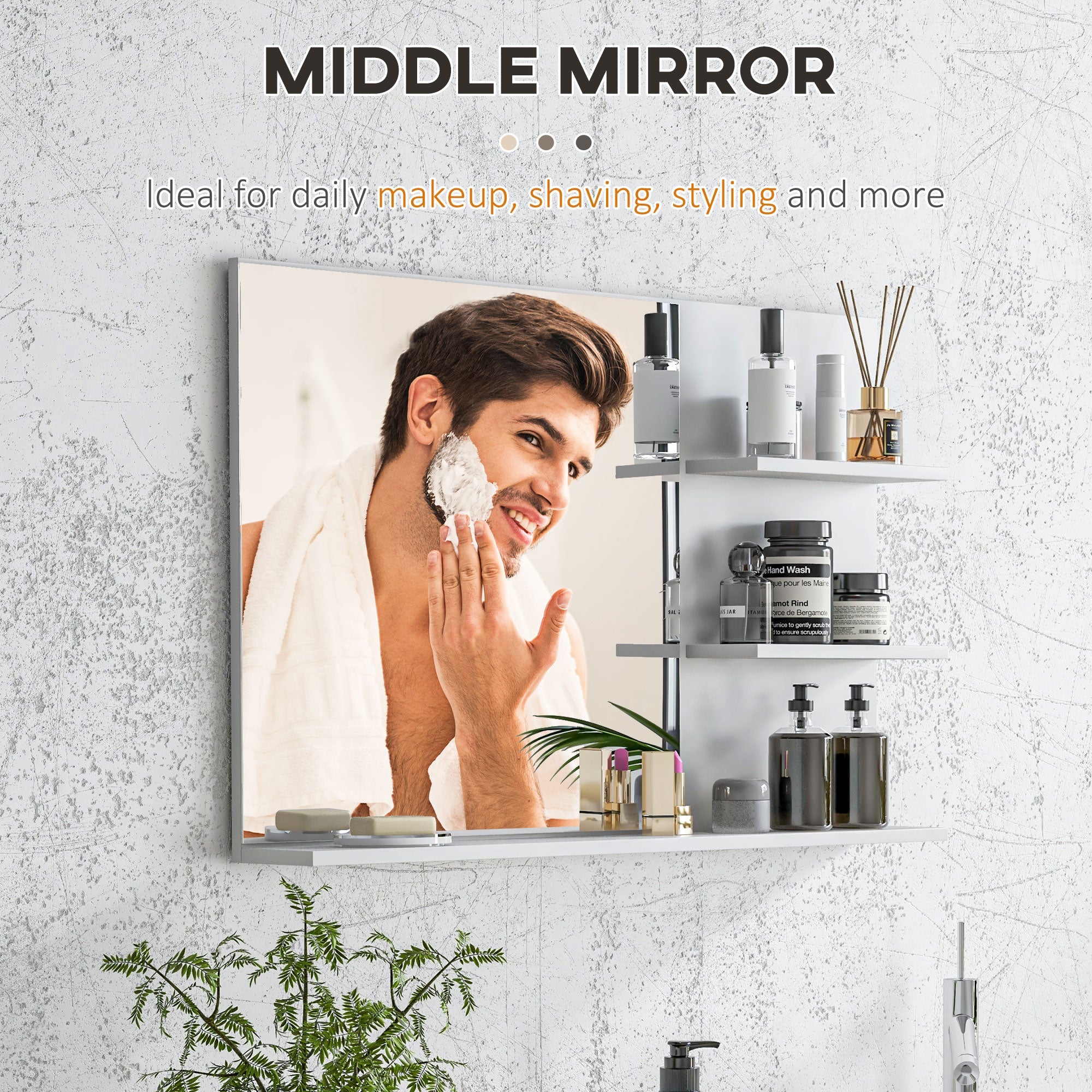 Specchiera Bagno a Parete 75x10x48 cm con 2 Mensole e 1 Ripiano Bianco