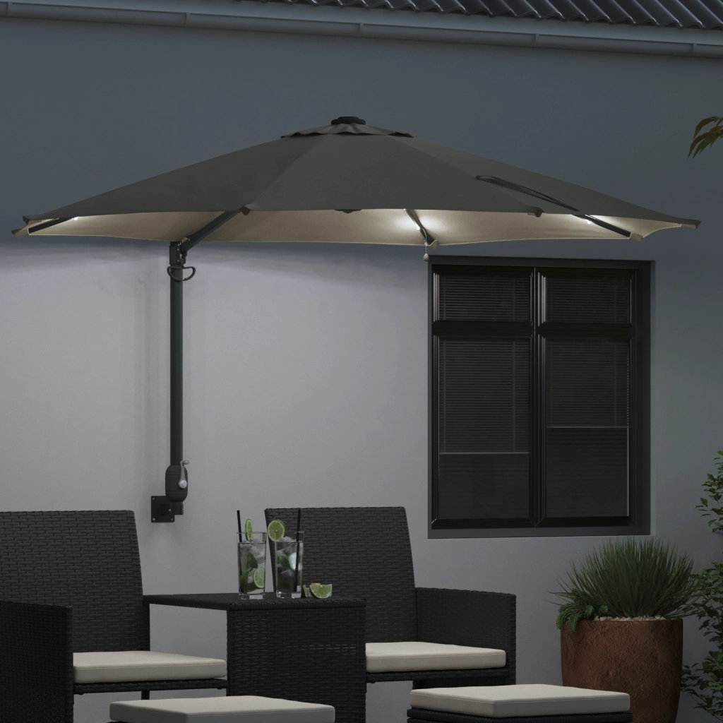 Ombrellone da Giardino a Parete con LED Sabbia 248 cm