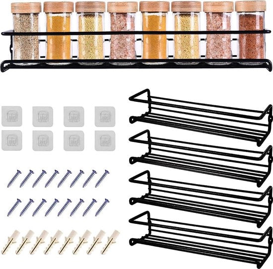 Set a 4 celle per erbe senza chiodi per le pareti, standard per erbe bianco con foro interno ampio per contenitori per erbe più grandi, 29 x 8 x 6 cm, utilizzato come organizzatore per la cucina, ripiano per cucina senza parete
