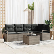 Set da divano da giardino  da 5 pezzi con cuscini neri in rattan