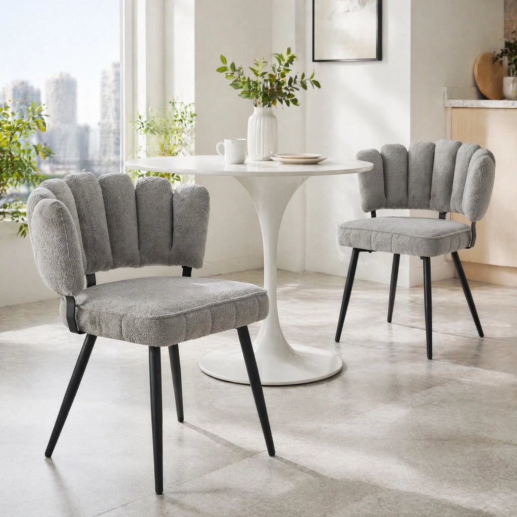 SEDIA con schienale a fiore 80 cm Velluto grigio chiaro e gambe nere