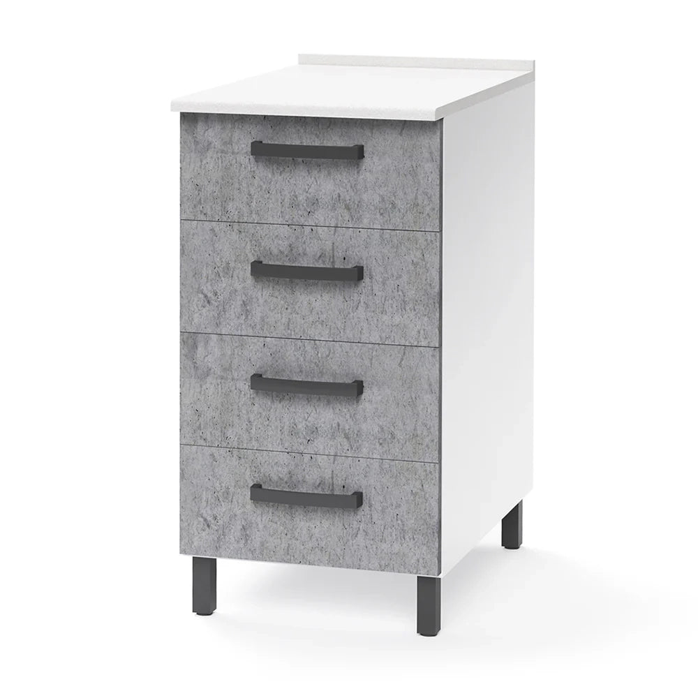 Cassettiera per cucina componibile da 40 cm con 4 cassetti, realizzata in legno 100% MADE IN ITALY colore Cemento