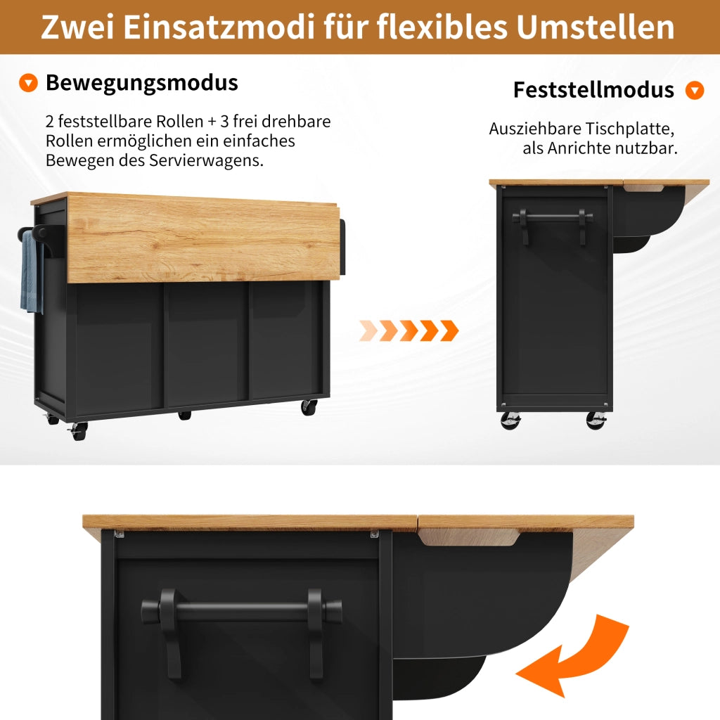 TAVOLO ISOLA CUCINA 137,9x73x92,2 cm Nero in MDF e Metallo pieghevole