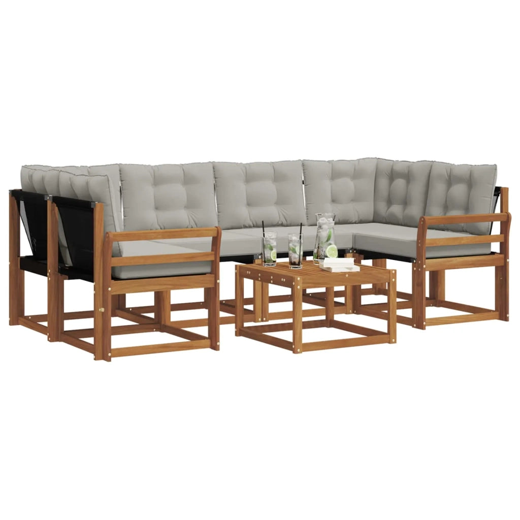 Set di divani da esterno 7 pcs Grigio Naturale e Chiaro