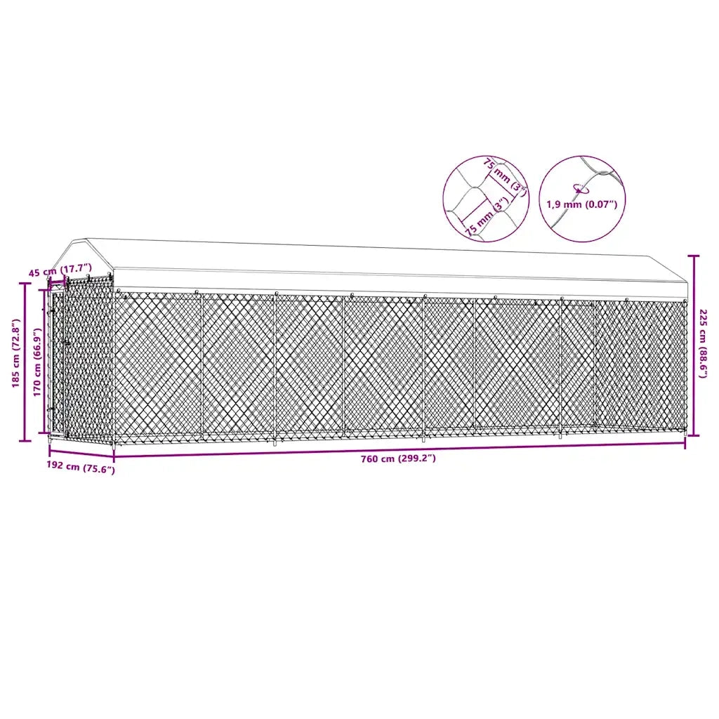 Recinzione per Cani da Esterno con Tetto 760x190x225 cm 145031